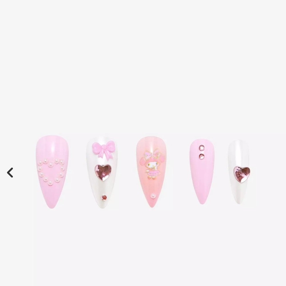 🎀💖 My Melody Sweet Society Pink Jeweled Faux Nail Set NWT 💖🎀 Hot Topic - Picture 4 of 4